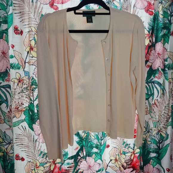 Ralph Lauren | Vintage Silk Cream Beige Woven Knit Cardigan Button Down XL - Picture 2 of 11